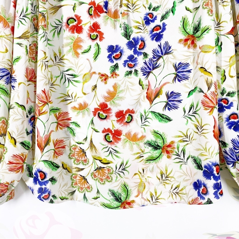 Rose & Olive Floral Print Tie Front Long Sleeves Blouse M - Picture 4 of 13